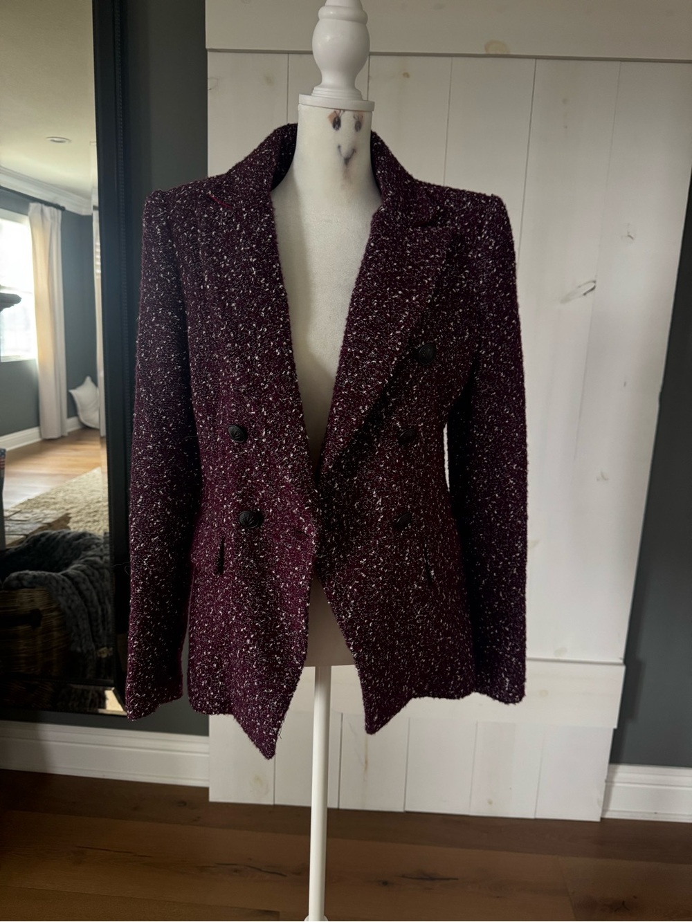 rag & bone Double-Breasted Tweed Blazer in Plum